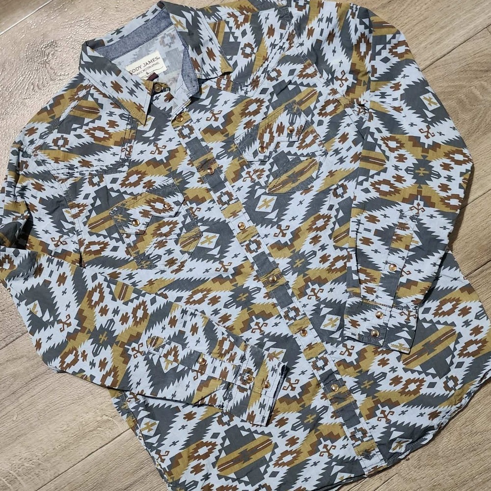 Cody James Mens Southwestern Geometric‎ Pearl Snap Western Shirt Brown M Aztec